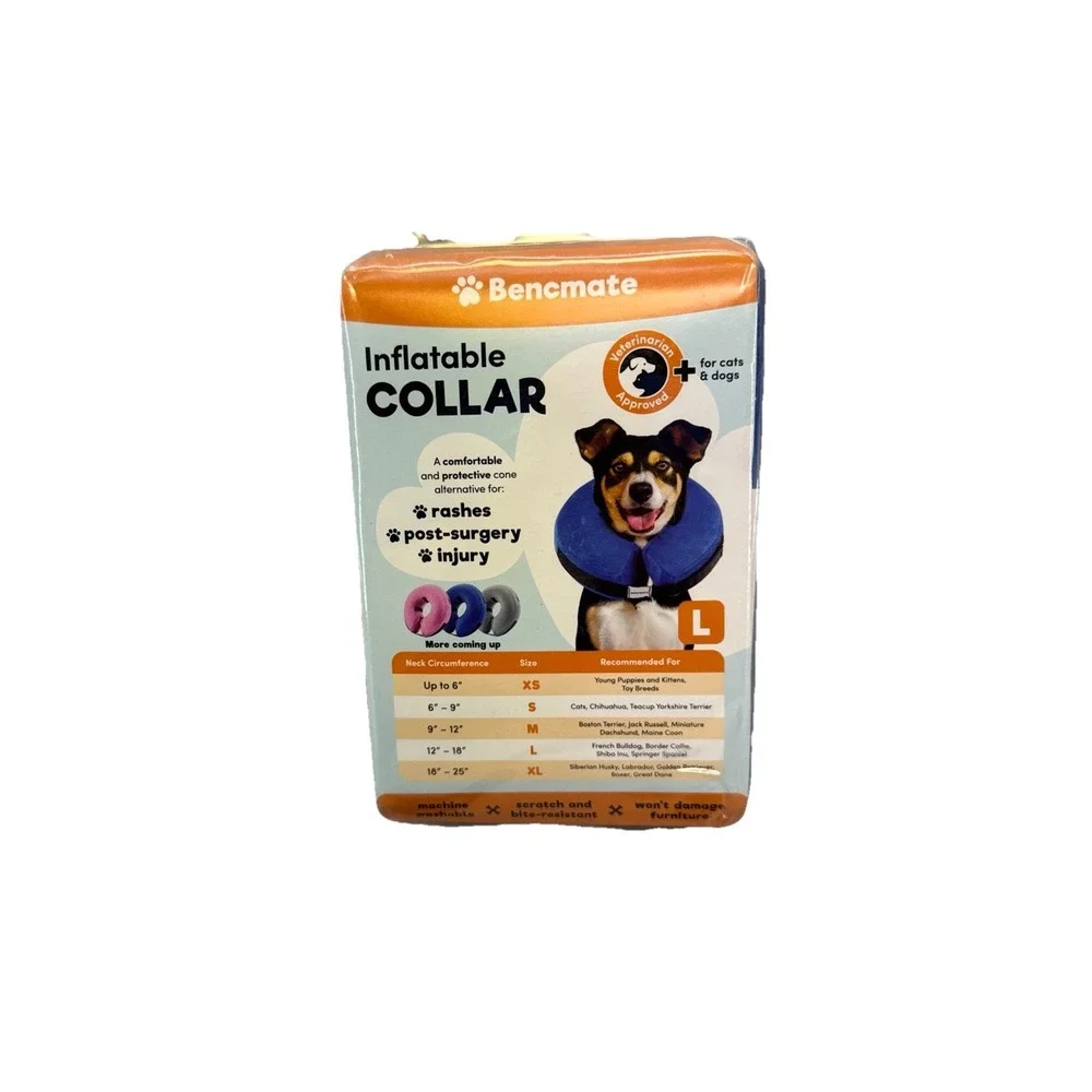 Bencmate Inflatable Collar For Dogs Cats Blue Soft Pet Recover Large